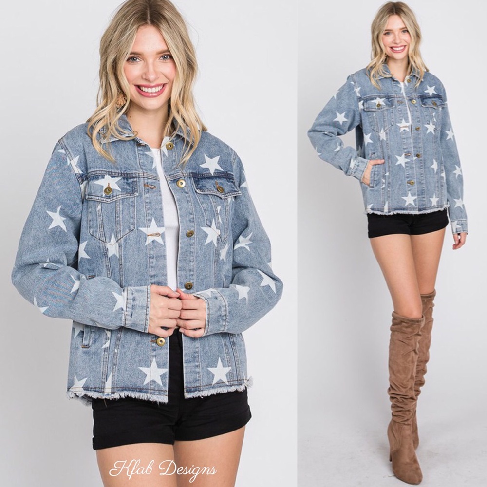 Star-Patterned Blue Jean Jacket - image 3